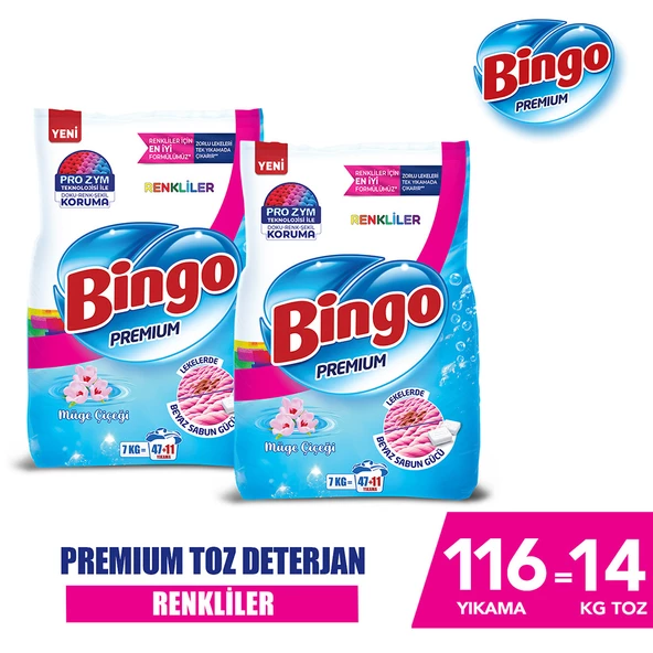 Bingo Premium Toz Çamaşır Deterjanı 7 Kg Renkli 2'li