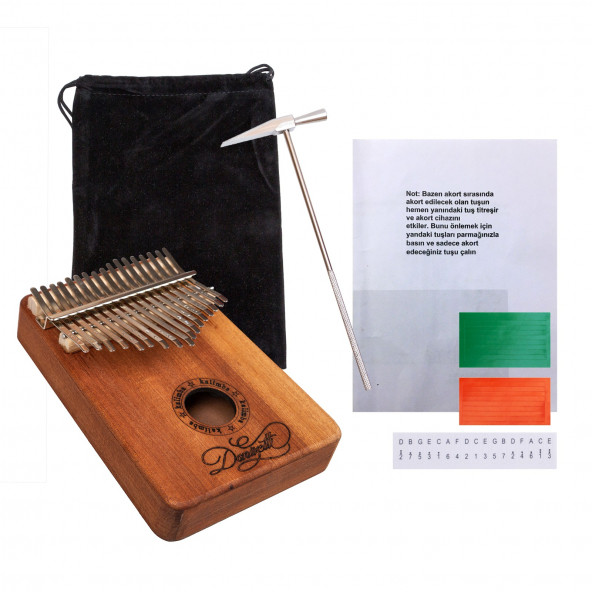Kalimba Full Set -Hediye Paketi - Stand- Sarkı Notalar Maun - 3