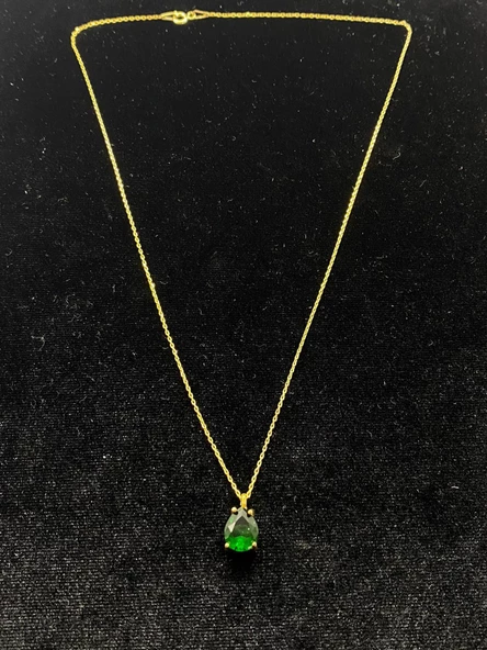 Renkli Zirkon Taşlı 925 Ayar Gümüş Zincirli Damla Bayan Otantik Kolye - 7