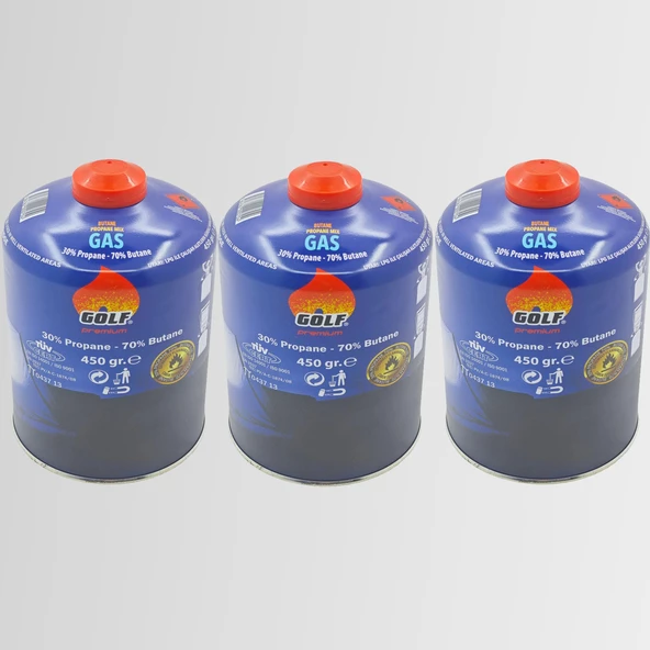 3'lü Set - GOLF Butan Propan Kamp Gazı Valfli Kartuş 450 GR
