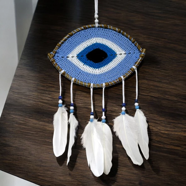 Buz Mavisi Motifli Göz Model El Yapımı Duvar Süsü - Resim 3