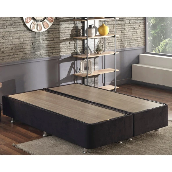Niron Ela Baza -200x200 cm Çift Kişilik Sandıklı Siyah Kumaş Baza Silinebilir Soho Kumaş