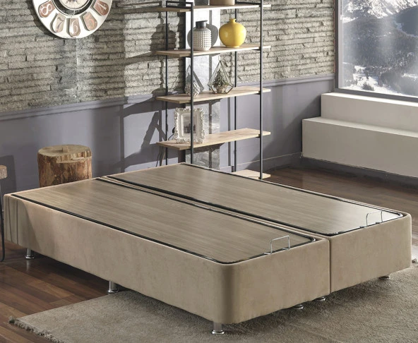 Niron Ela Baza -200x200 cm Çift Kişilik Sandıklı Sütlü Kahve Kumaş Baza Silinebilir Soho Kumaş