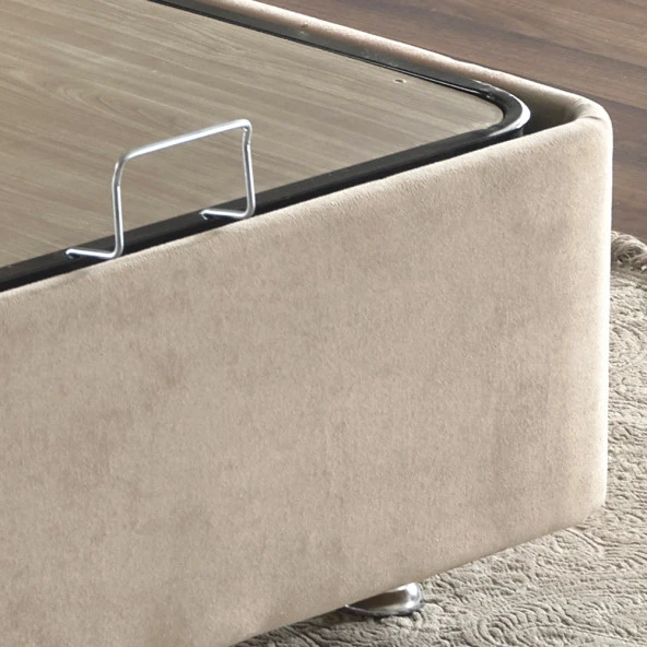 Niron Ela Baza -200x200 cm Çift Kişilik Sandıklı Sütlü Kahve Kumaş Baza Silinebilir Soho Kumaş - 4