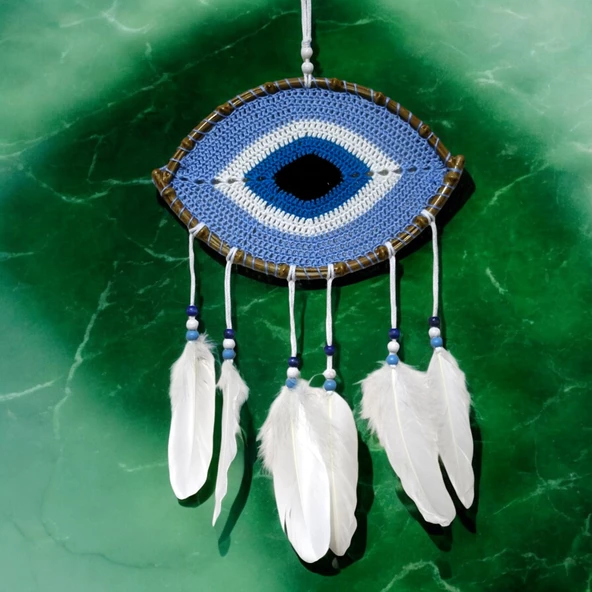 Buz Mavisi Motifli Göz Model El Yapımı Duvar Süsü - Resim 4