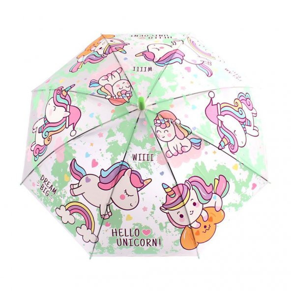 Çocuk Şemsiyesi Düdüklü Yeşil Hello Unicorn Model