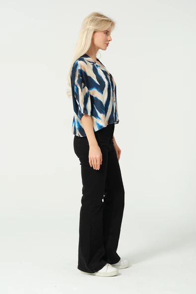 Saten V Yaka Crop Gömlek - 7