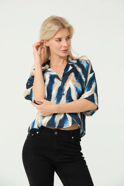 Saten V Yaka Crop Gömlek - 4