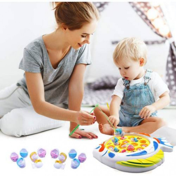 BALIK TUTMA OYUNU FİSHİNG GAME PİLLİ MÜZİKLİ OYUN 15 Balıklı 2 Oltalı Eğitici Eğlenceli Oyuncak - 2