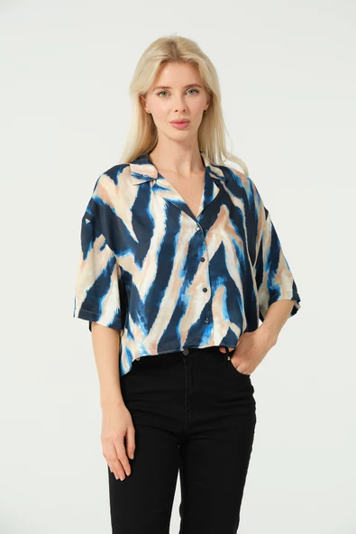 Saten V Yaka Crop Gömlek - 5