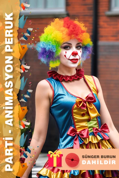 Animasyon Parti Ve Palyaço Peruğu – Renkli + Sünger Burun ürün görseli