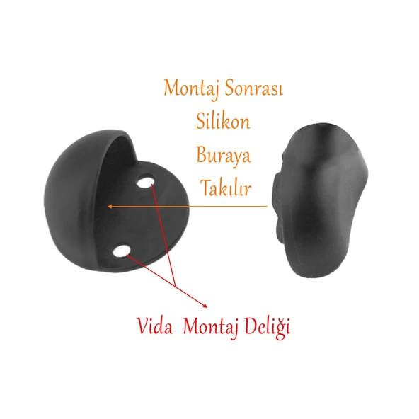 Kapı Stoperi Silikonlu Yarımay Tamponu Vidalı Metal Kapı Stopu Durdurucu Tutucu Mat Siyah (1 ADET) - 5