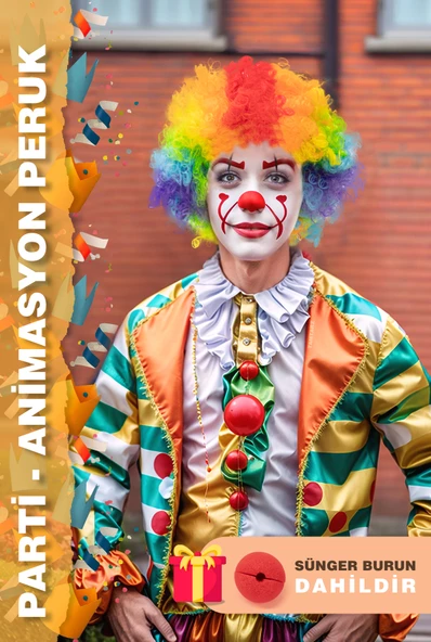 Animasyon Parti Ve Palyaço Peruğu – Renkli + Sünger Burun - Resim 2