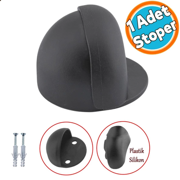 Kapı Stoperi Silikonlu Yarımay Tamponu Vidalı Metal Kapı Stopu Durdurucu Tutucu Mat Siyah (1 ADET) ürün görseli