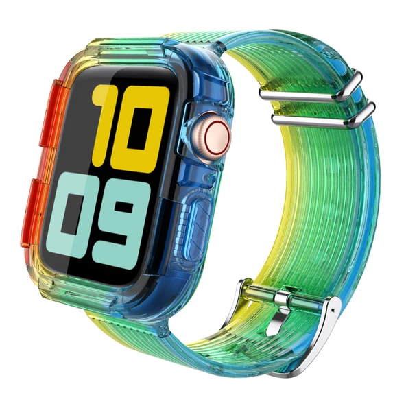 Apple Watch Kordon Kayış 38-40-41mm Komple Kasa Koruyucu Rainbow