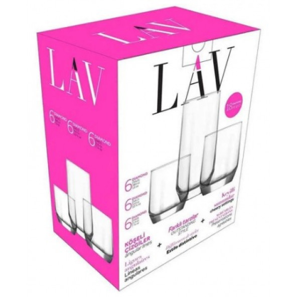 Lav Diamond 18'Li Meşrubat & Su Bardağı Seti, 18 adet