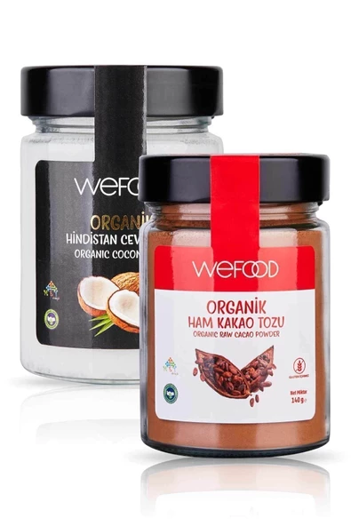 Wefood Organik Hindistan Cevizi Yağı 300 ml + Organik Ham Kakao Tozu 140 gr