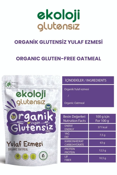 Ekoloji Glutensiz Organik Glutensiz Yulaf Ezmesi 300 Gr 3 lü Paket   Organic Gluten Free Oatmeal 300 Gr 3 Pack - Resim 3