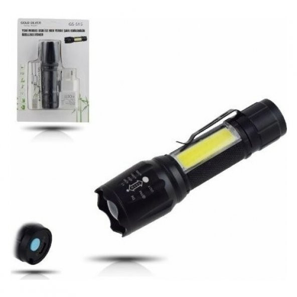 Gold Silver GS-515 USB ile Şarj Edilebilir T6 Led El Feneri - 1