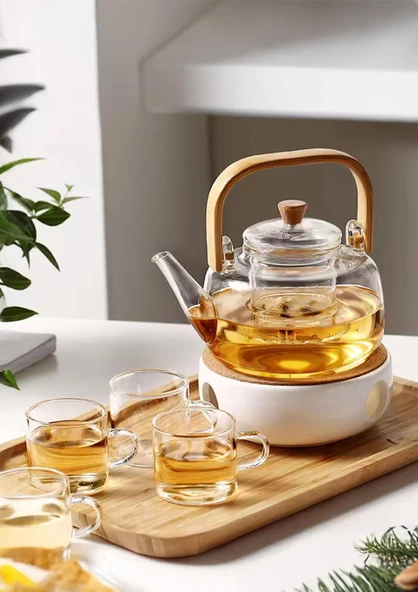 Borosilikat Cam Demlik - Bambu Kulplu Bitki Demliği - Isıya Dayanıklı 800 ML - 4