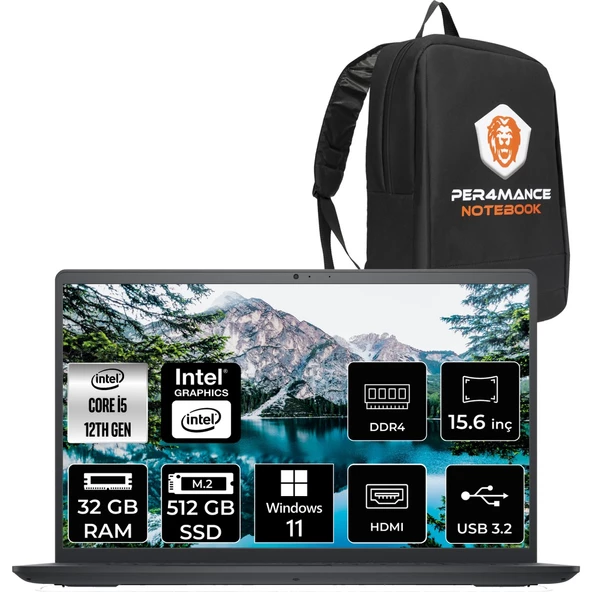 Inspiron 15 3520 Intel Core I5 1235U 32GB 512GB SSD 15.6'' Fhd W11H Taşınabilir Bilgisayar+Çanta ürün görseli