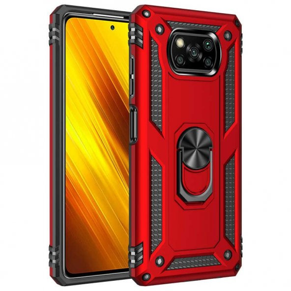 Xiaomi Poco X3 Kılıf Yüzüklü Standlı Manyetikli Armor Zırh - 7