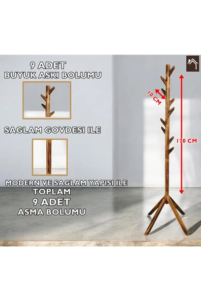 Leur Home LEURHOME AHŞAP Dekoratif Doğal Ahşap Elbise Askısı  Portmanto Elbise Askısı