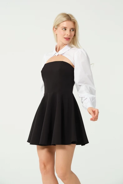 Kolluk Detay Mini Kloş Elbise - 4