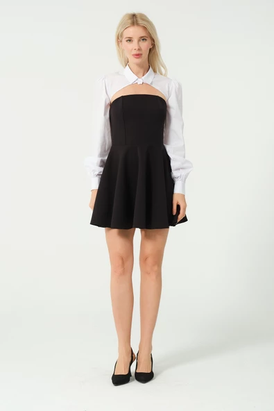 Kolluk Detay Mini Kloş Elbise - 8