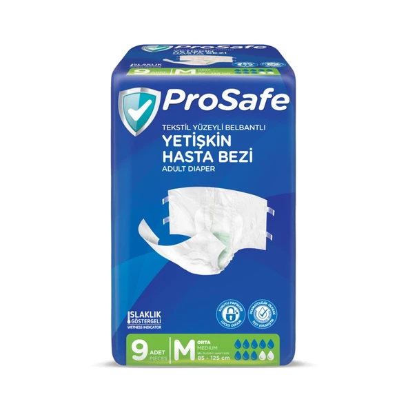 PROSAFE YETİŞKİN HASTA BEZİ TEKSTİL YÜZEY BELBANTLI  9 LU MEDİUM  85-125 CM ürün görseli 1
