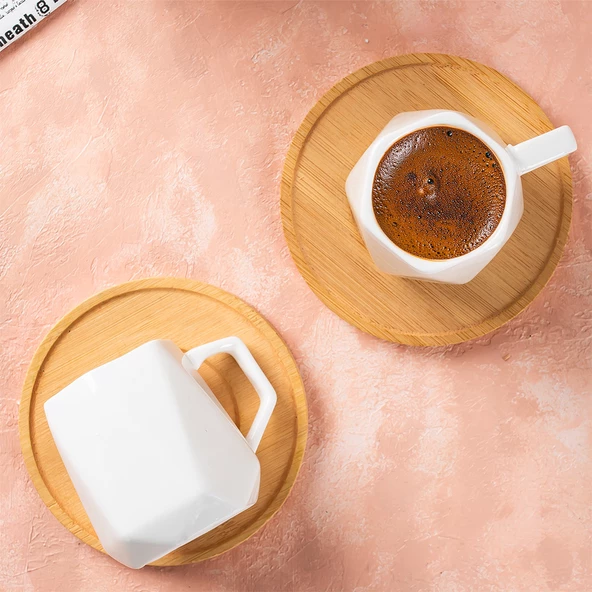 Porsima 10974 Carlo Bambu Tabaklı 12 Parça Porselen Türk Kahvesi Fincan Takımı - Resim 2