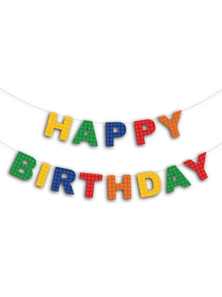 Renkli Bloklar Temalı Happy Bırthday Banner 2 Metre