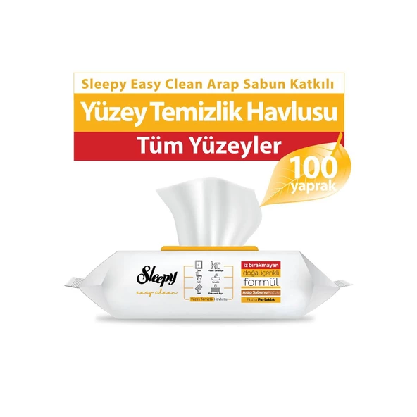 SLEEPY EASY CLEAN YÜZEY TEMİZLİK HAVLUSU 100LÜ ARAP SABUNU KATKILI - 1
