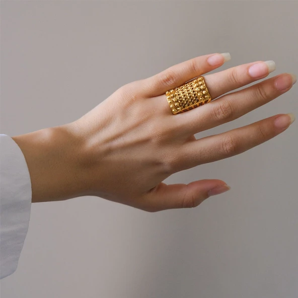 Çelik Yüzük Kadın Altın Kaplama Dorikalı Kaburga YZK-500 - Resim 2