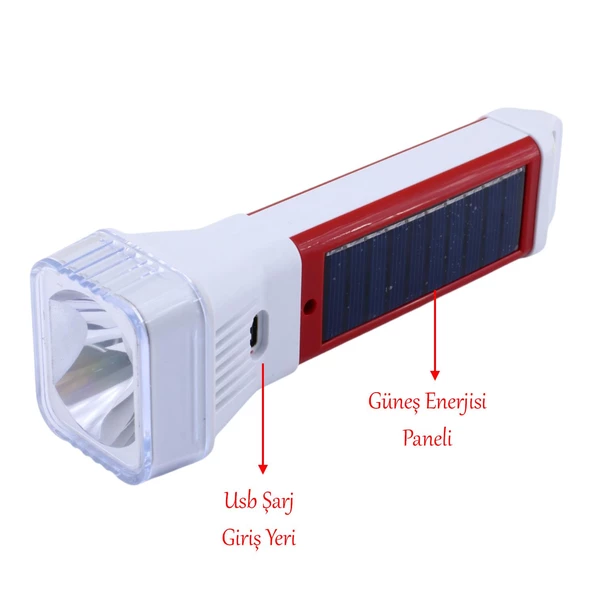Güneş Enerjili Şarjlı Solar 5 Işık Modu Led El Feneri Usb Şarj Kamp Avcı Lambası Gece Lamba - 4