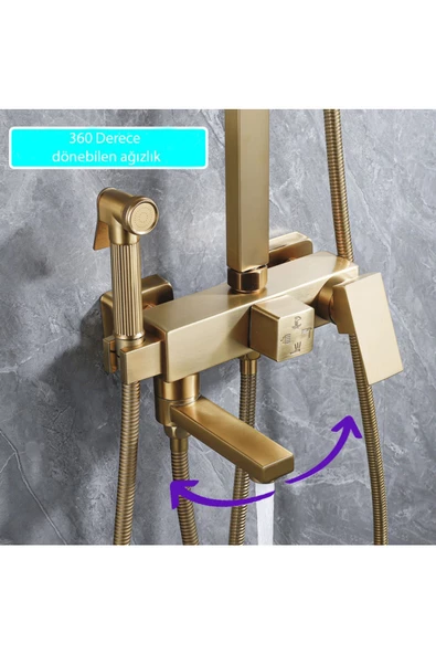 Gold Duş Seti Robot Yağmurlama Tepe Duş Seti  30x30cm Büyük Tepe Duş Başlığı 4'lü Banyo Seti - 4