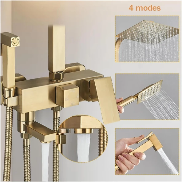 Gold Duş Seti Robot Yağmurlama Tepe Duş Seti  30x30cm Büyük Tepe Duş Başlığı 4'lü Banyo Seti - 6
