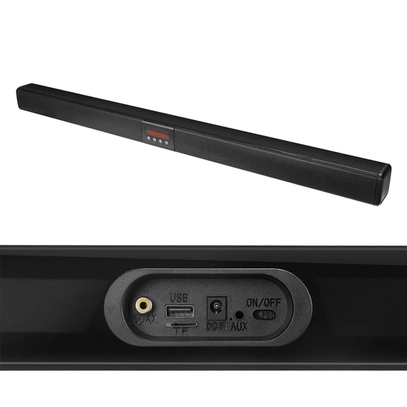 SİYAH 2X10W 12V/1.5A BT+USB+AUX+TF KARTLI EV SİNEMA SOUNDBAR HOPARLÖR MD-SB102 (4825)