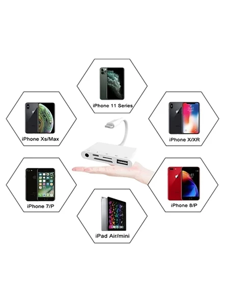 Apple iPad 5'i 1 Arada Lightning to USB TF Okuyucu, Lightning to USB Lightning Kamera adaptörü 3.5mm - 5