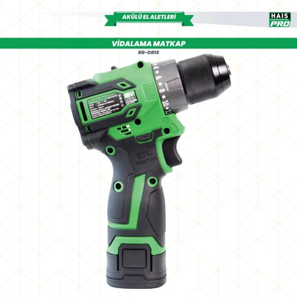 HAİS PRO AKÜLÜ VİDALAMA MATKAP 16V 2.0 Ah. RB-DB16  HAISPRO.4840001 - 2