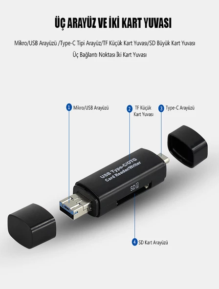 OTG Kart Okuyucu Type-c kart okuyucu çok fonksiyonlu TF cep telefonu USB-C ve USB kart okuyucu - 2
