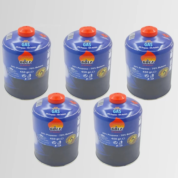 5'li Set - GOLF Butan Propan Kamp Gazı Valfli Kartuş 450 GR