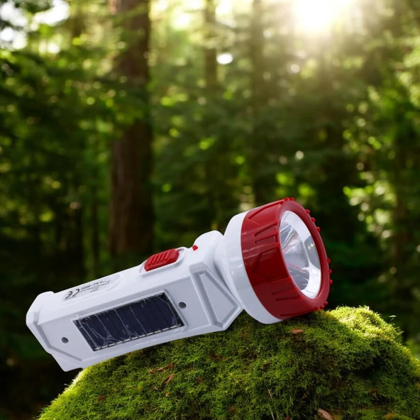 Güneş Enerjili Şarjlı Solar 2 Ledli El Feneri Usb Şarj Kamp Avcı Lambası Gece Lamba - 2