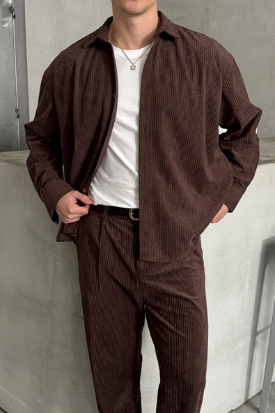 Erkek Oversize Kesim Kadife Gömlek - 6