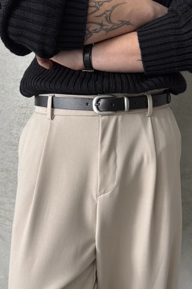 Erkek Pileli Ekstra Baggy Kalıp Kumaş Pantolon - 16