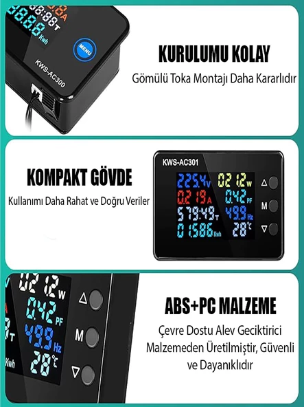 KWS-AC301 Dijital Voltmetre Akım Ölçer 50‑300V,0‑20A - 4