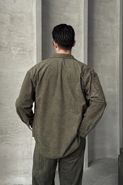 Erkek Oversize Kesim Kadife Gömlek - 5