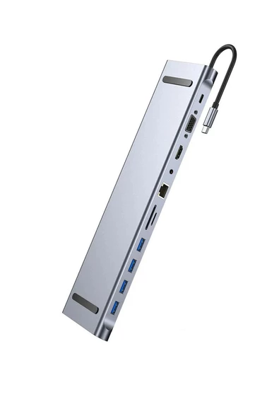 11in1 Çoklayıcı Type-C 3.1 To 4K Hdmi Vga Usb-C Ethernet USB Çoklayıcı SD Kart Okuyucu Çevirici Hub - 7