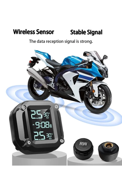 Motosiklet Tpms Lastik Basınç Sensörü Ve Monitörü Dijital Kablosuz Şarjlı Lastik Basınç Dedektörü - Resim 3
