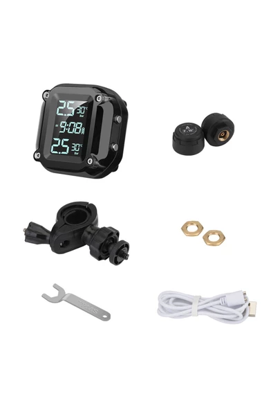 Motosiklet Tpms Lastik Basınç Sensörü Ve Monitörü Dijital Kablosuz Şarjlı Lastik Basınç Dedektörü - Resim 5
